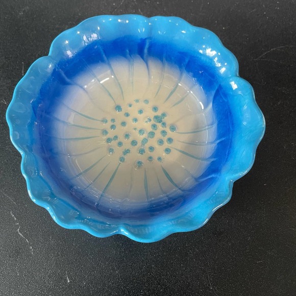Blue Flower Blossom Ceramic Bowl Decorative Mixing Serving Hibiscus Floral Cute - Picture 1 of 8